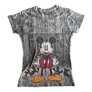 Disney Land Parks Mickey Mouse Rhinestone Graphic Baby Tee Gray Fitted Y2K Gems